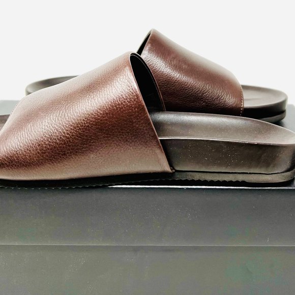 Men's Store Bloomingdales Exclusive Smith Brown Leather Men's Slides Sandals - Picture 2 of 4